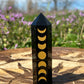 Black Obsidian Golden Etched Moon Phase Towers