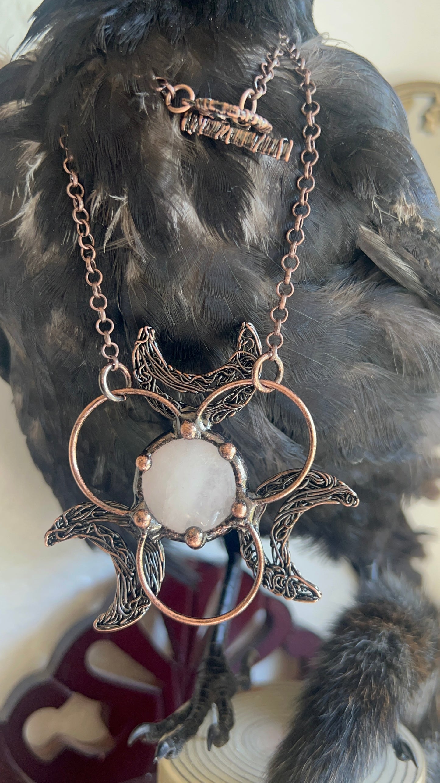 Triple Moon Rose Quartz Necklace