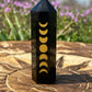 Black Obsidian Golden Etched Moon Phase Towers