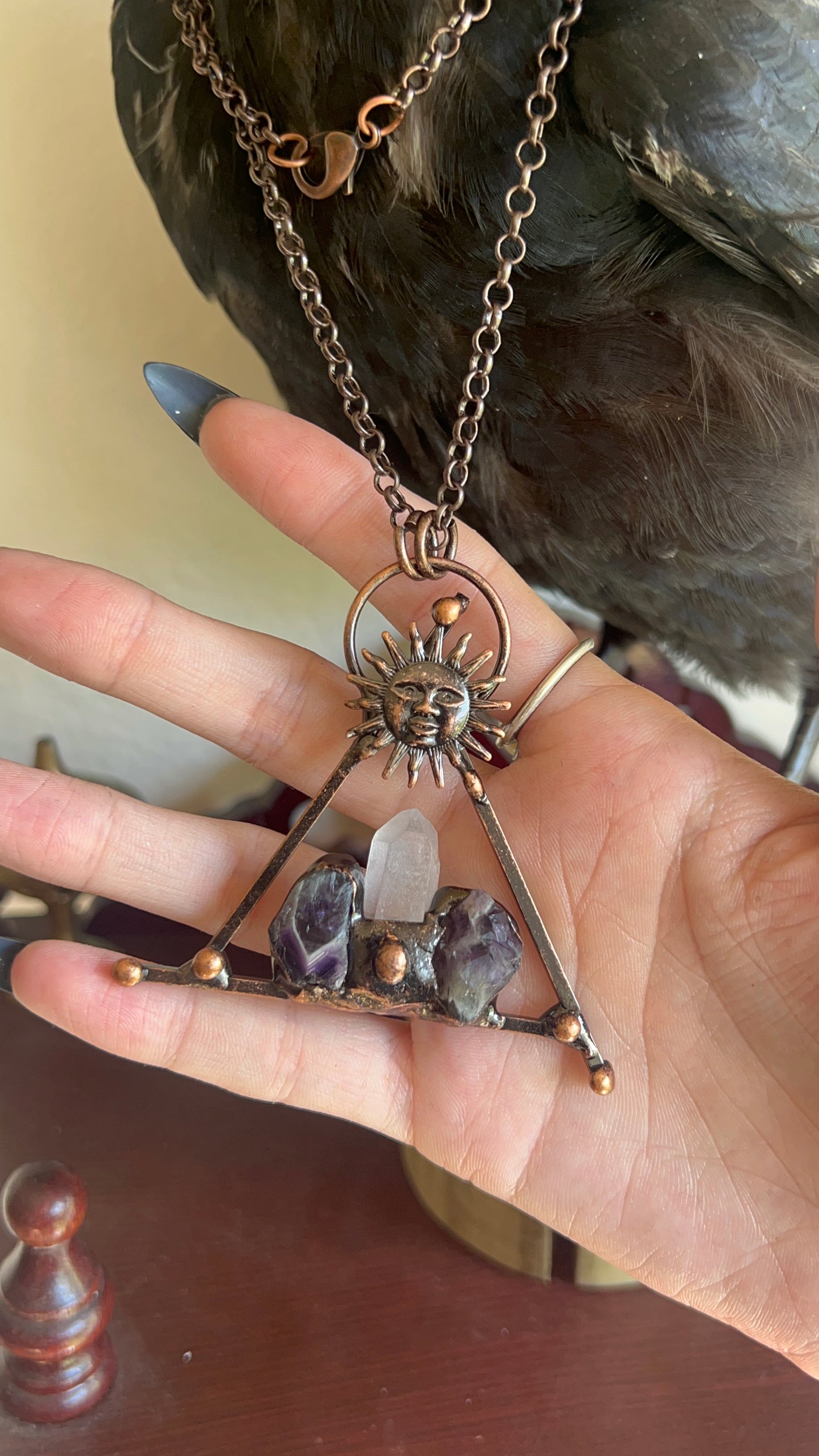 Amethyst & Clear Quartz Sun Necklace