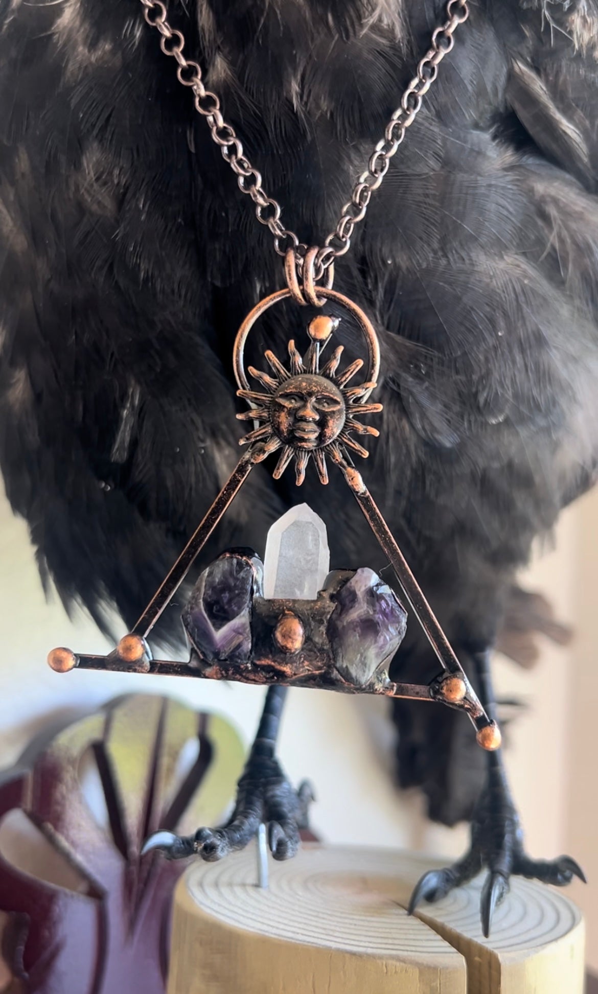 Amethyst & Clear Quartz Sun Necklace