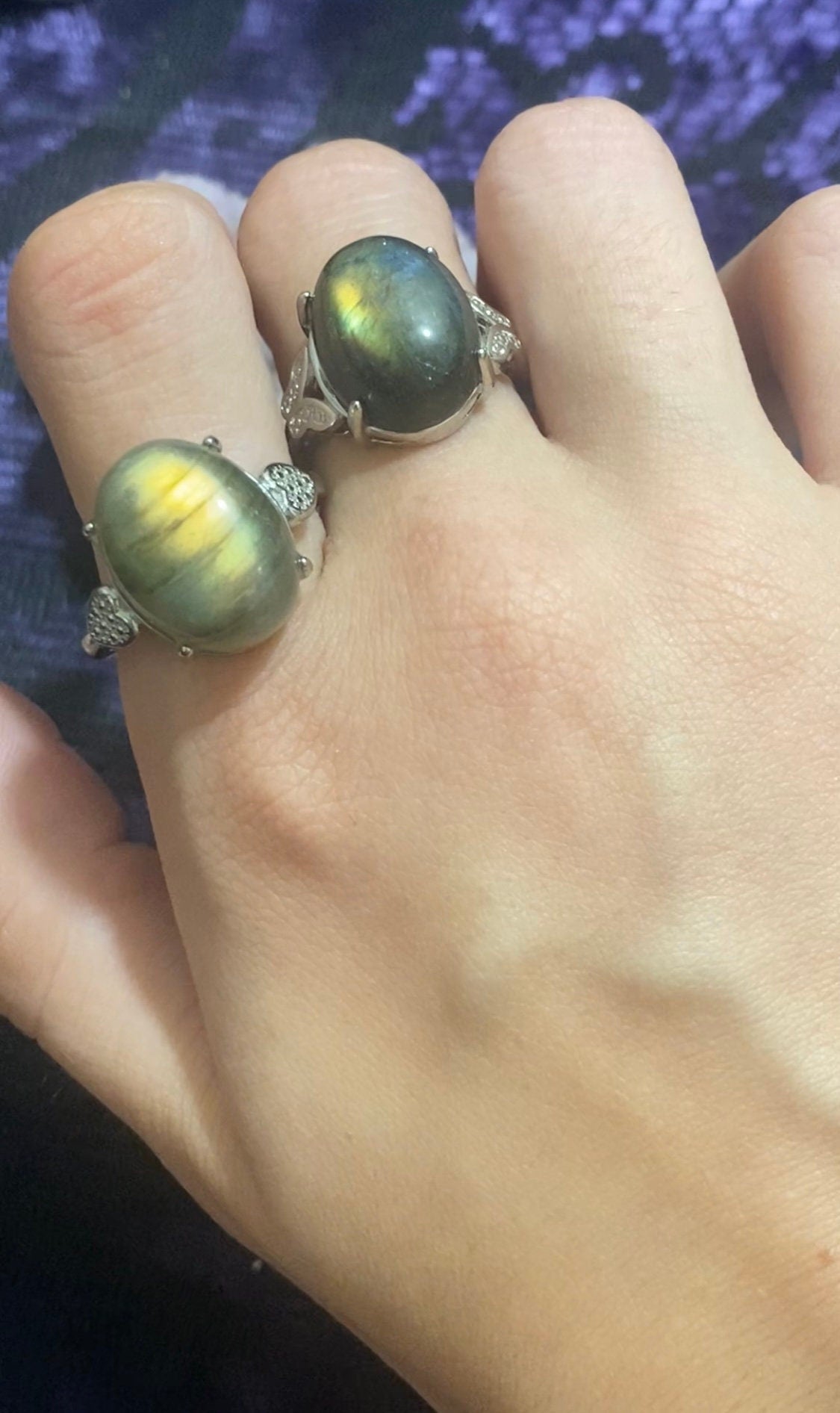 Labradorite White Bronze Rings