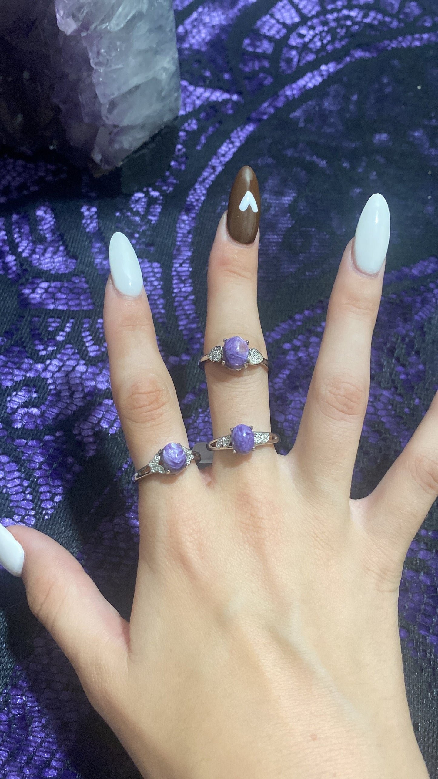 Charoite White Bronze Rings