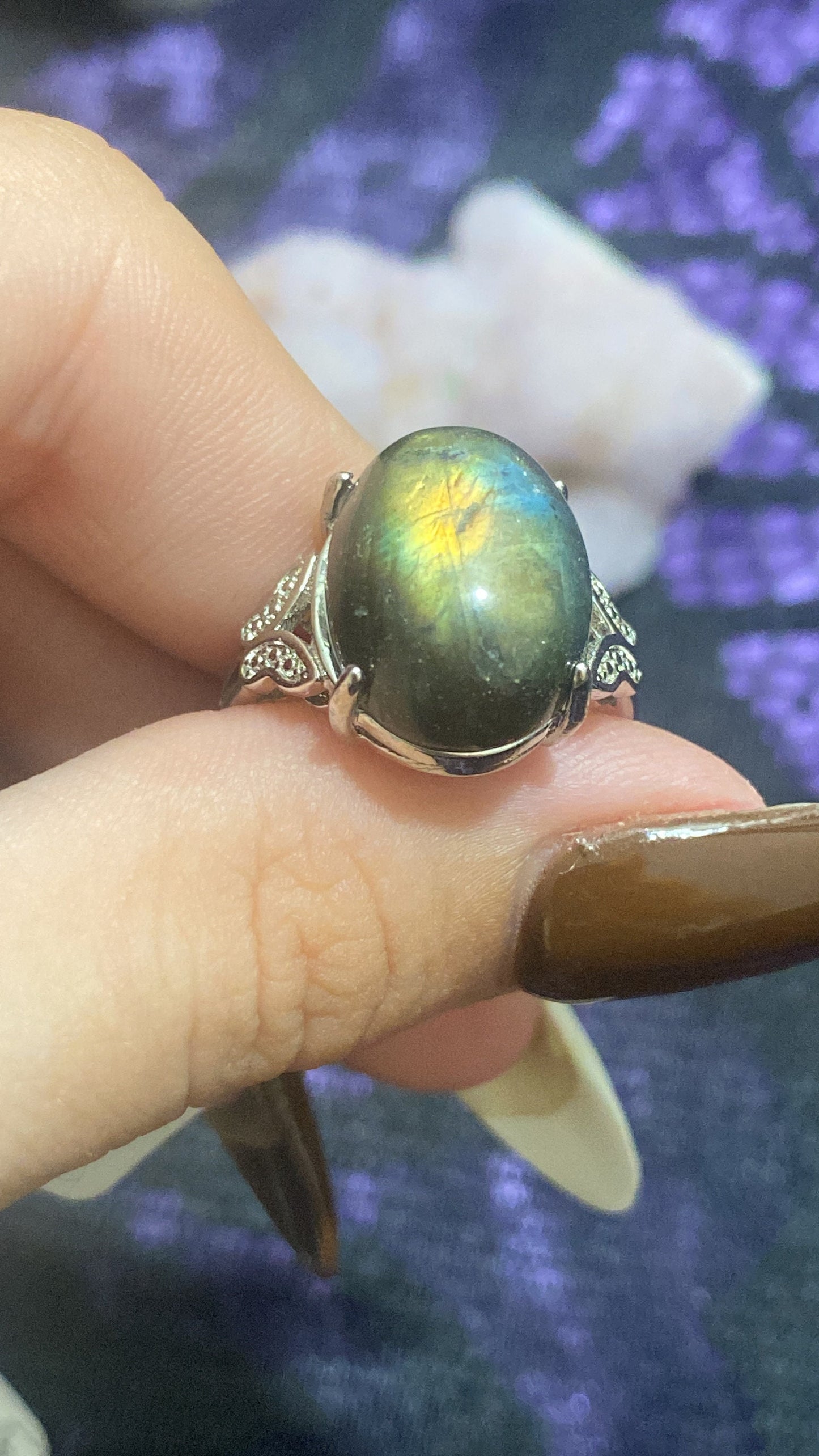 Labradorite White Bronze Rings