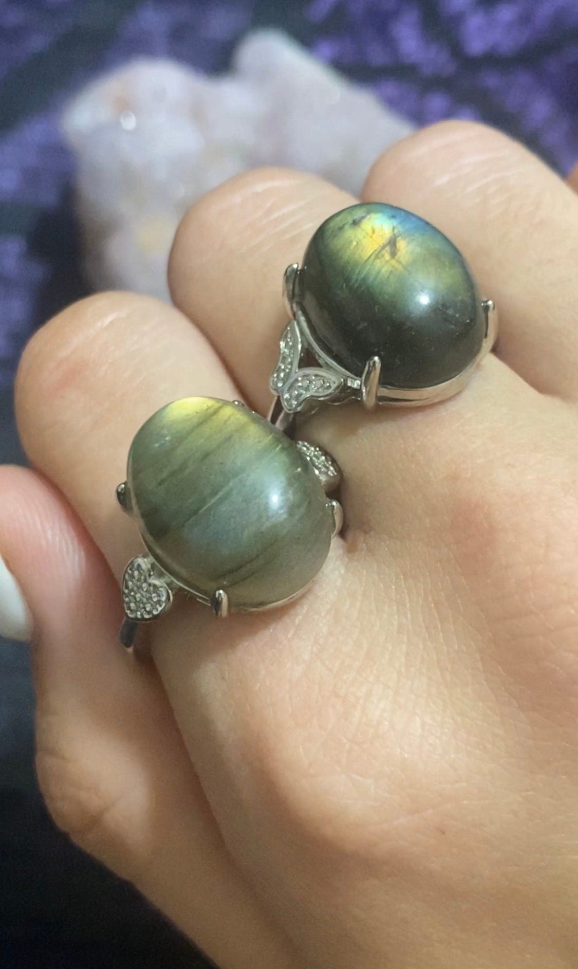 Labradorite White Bronze Rings