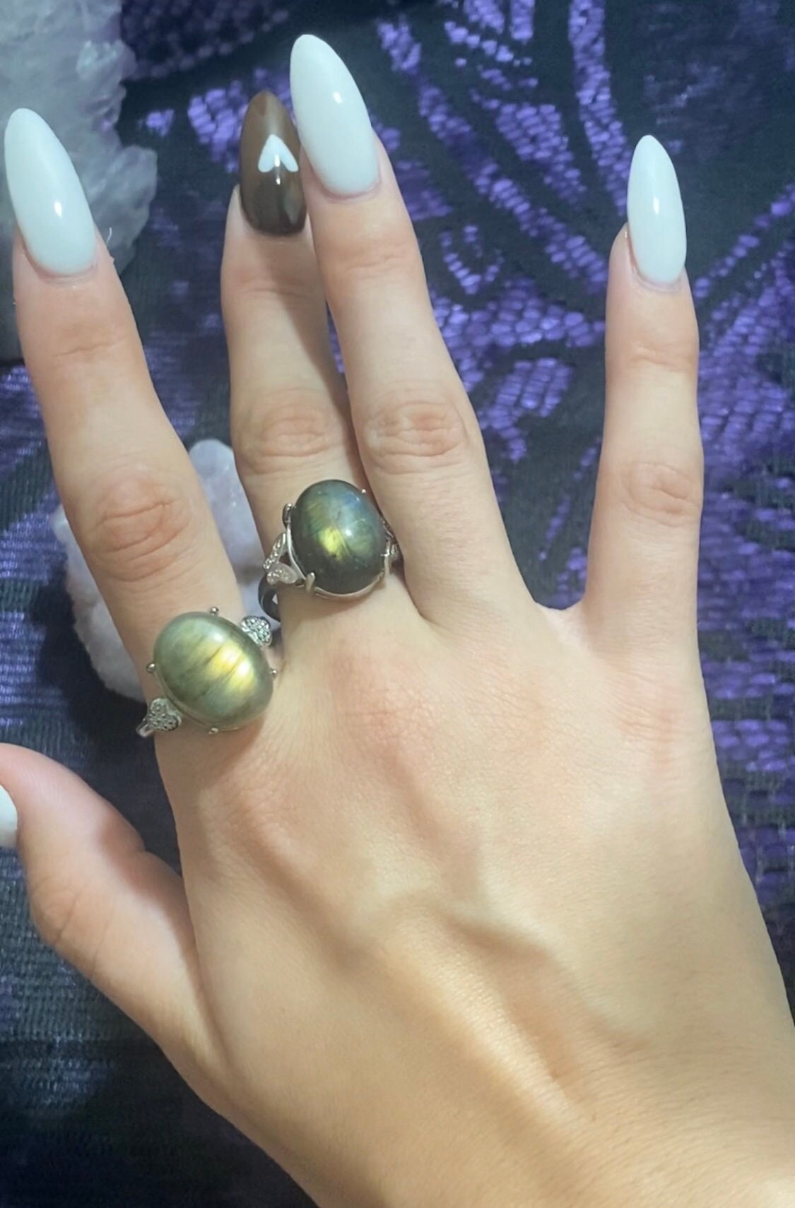 Labradorite White Bronze Rings