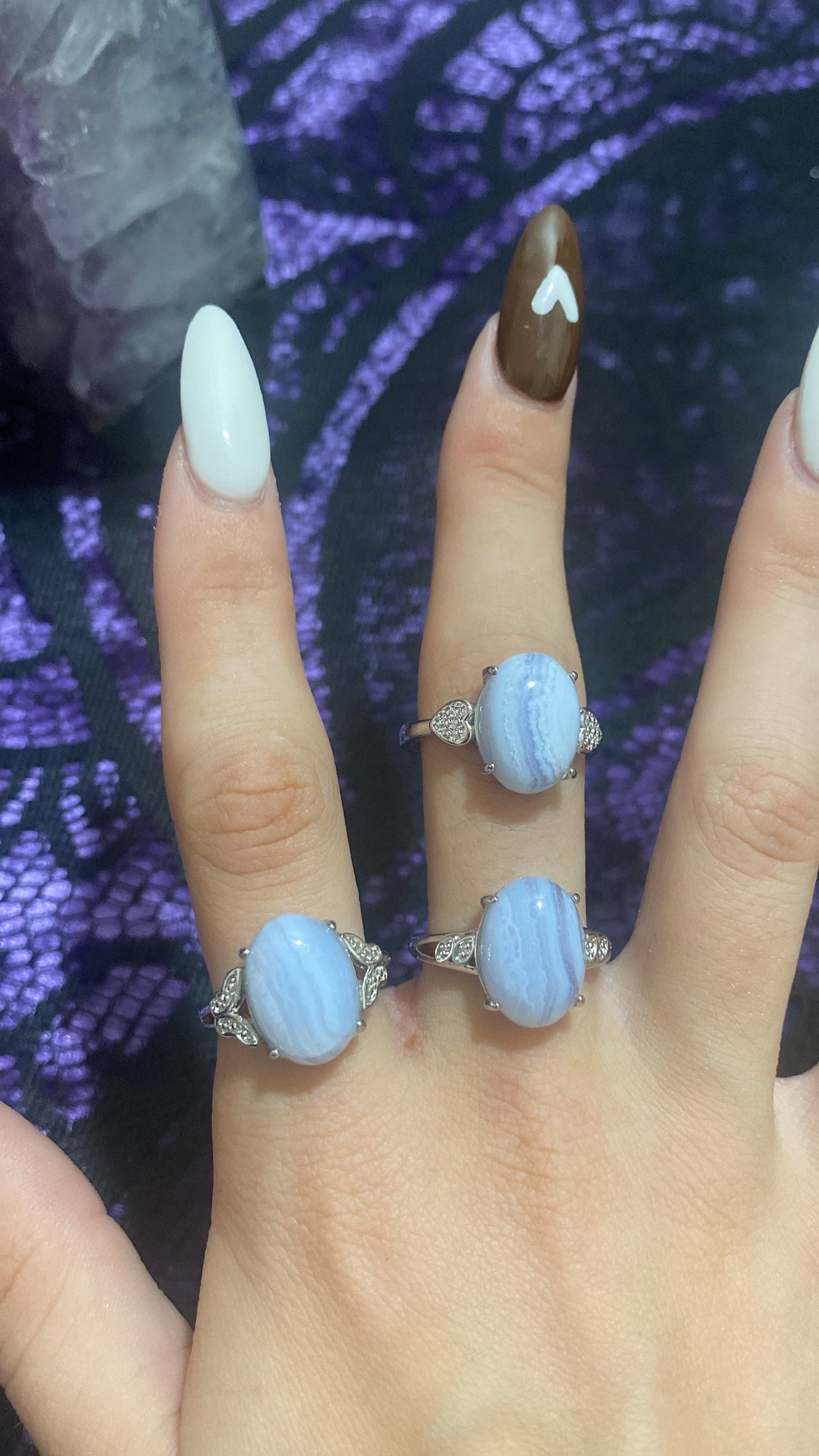 Blue Lace Agate White Bronze Rings