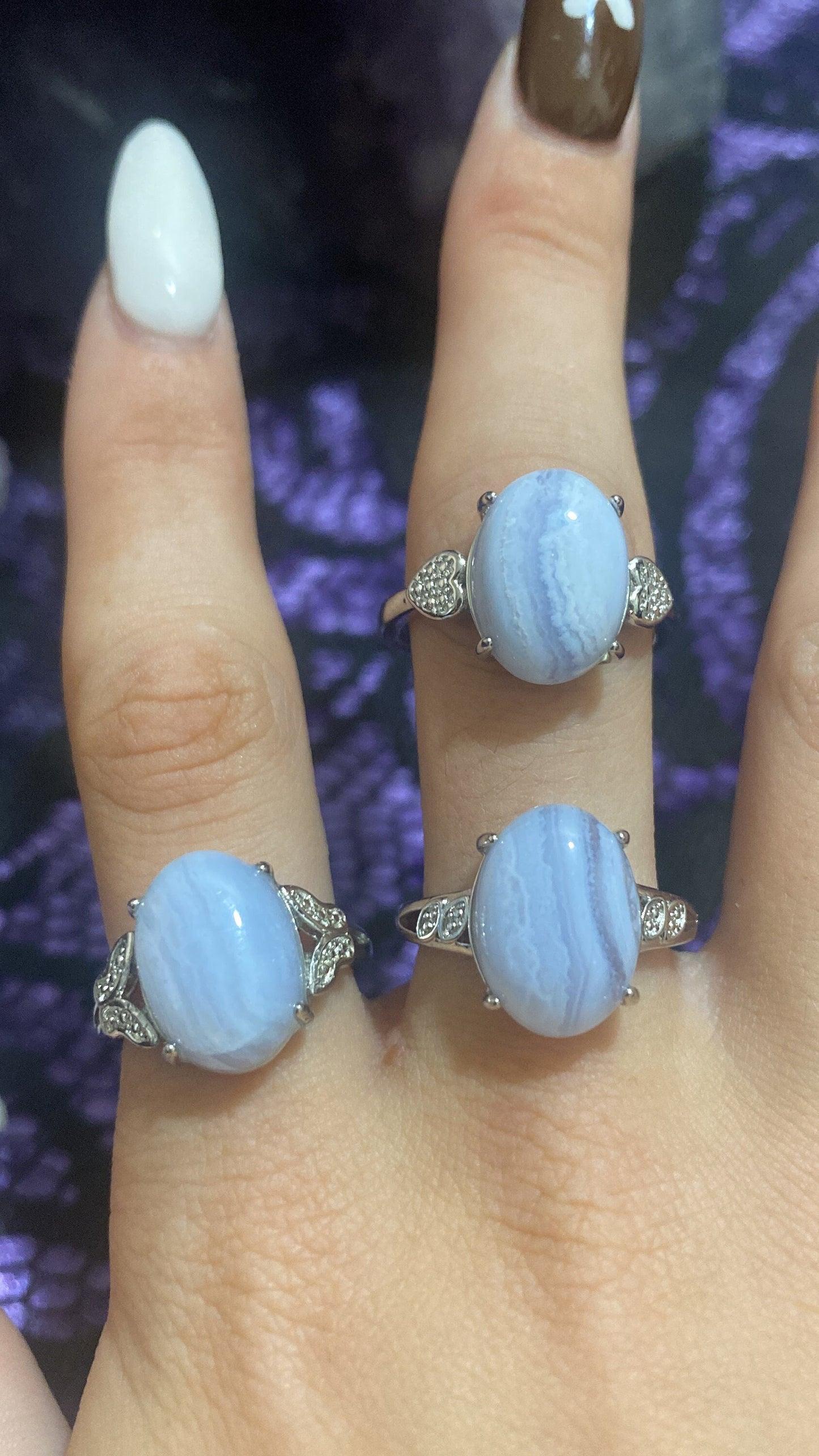 Blue Lace Agate White Bronze Rings