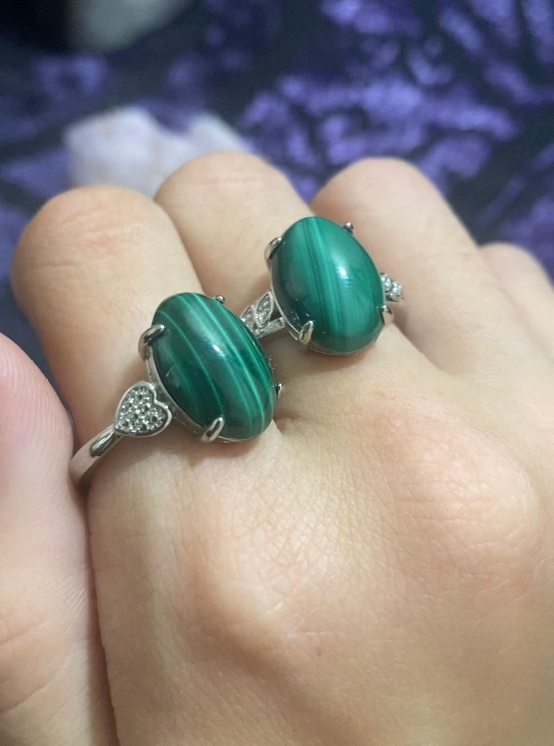 Malachite White Bronze Rings