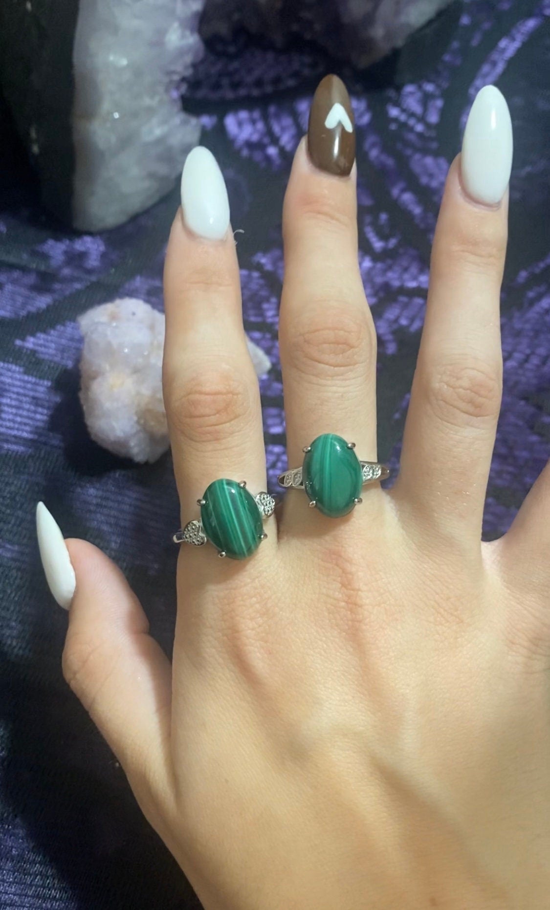 Malachite White Bronze Rings